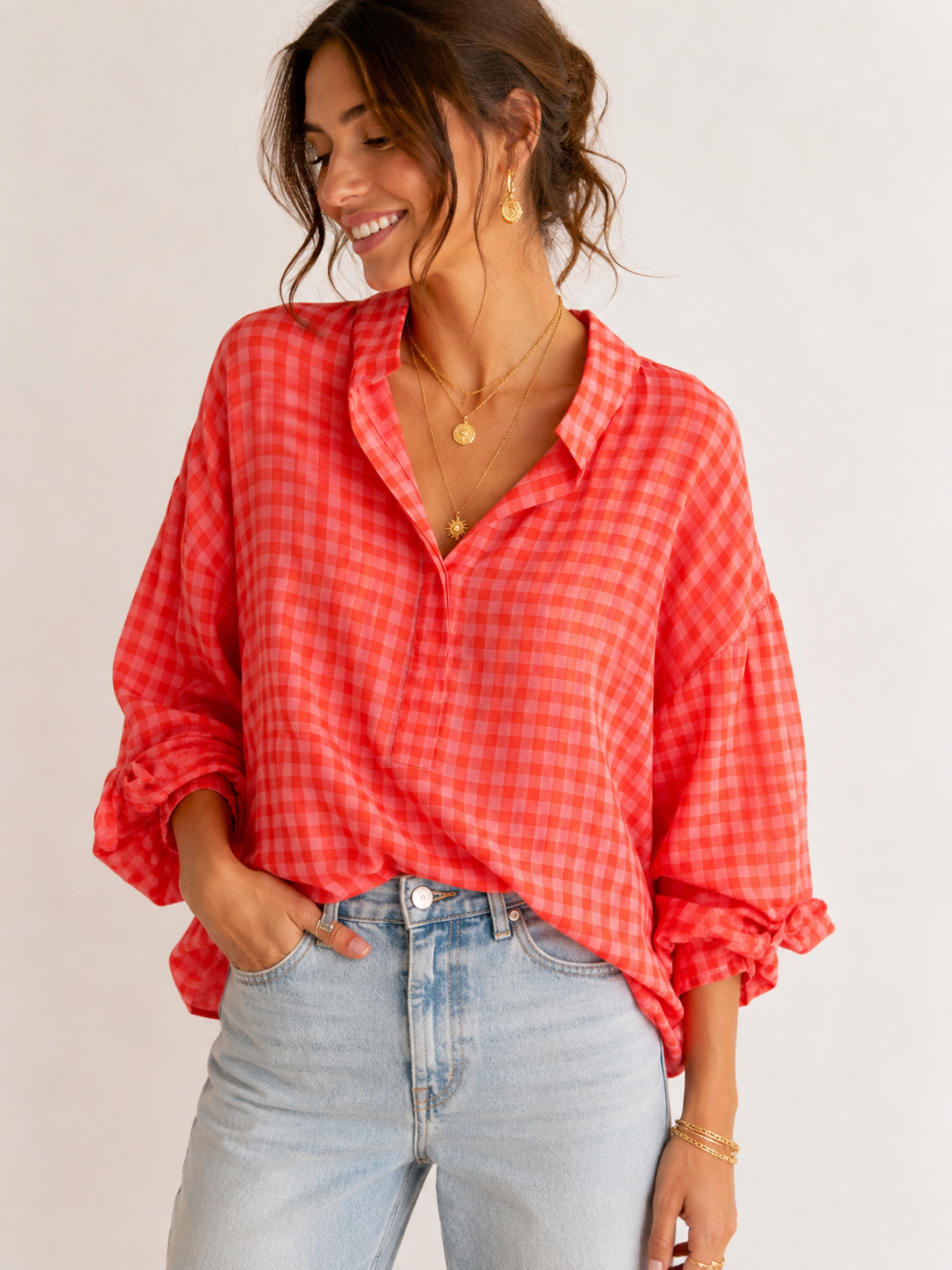 Blouse corail Vichy 100% coton