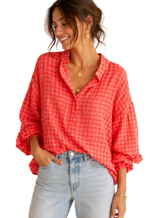 Blouse corail Vichy 100% coton