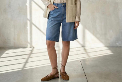 Bermuda Denim Coupe Droite – Please | Coton Lyocell Femme