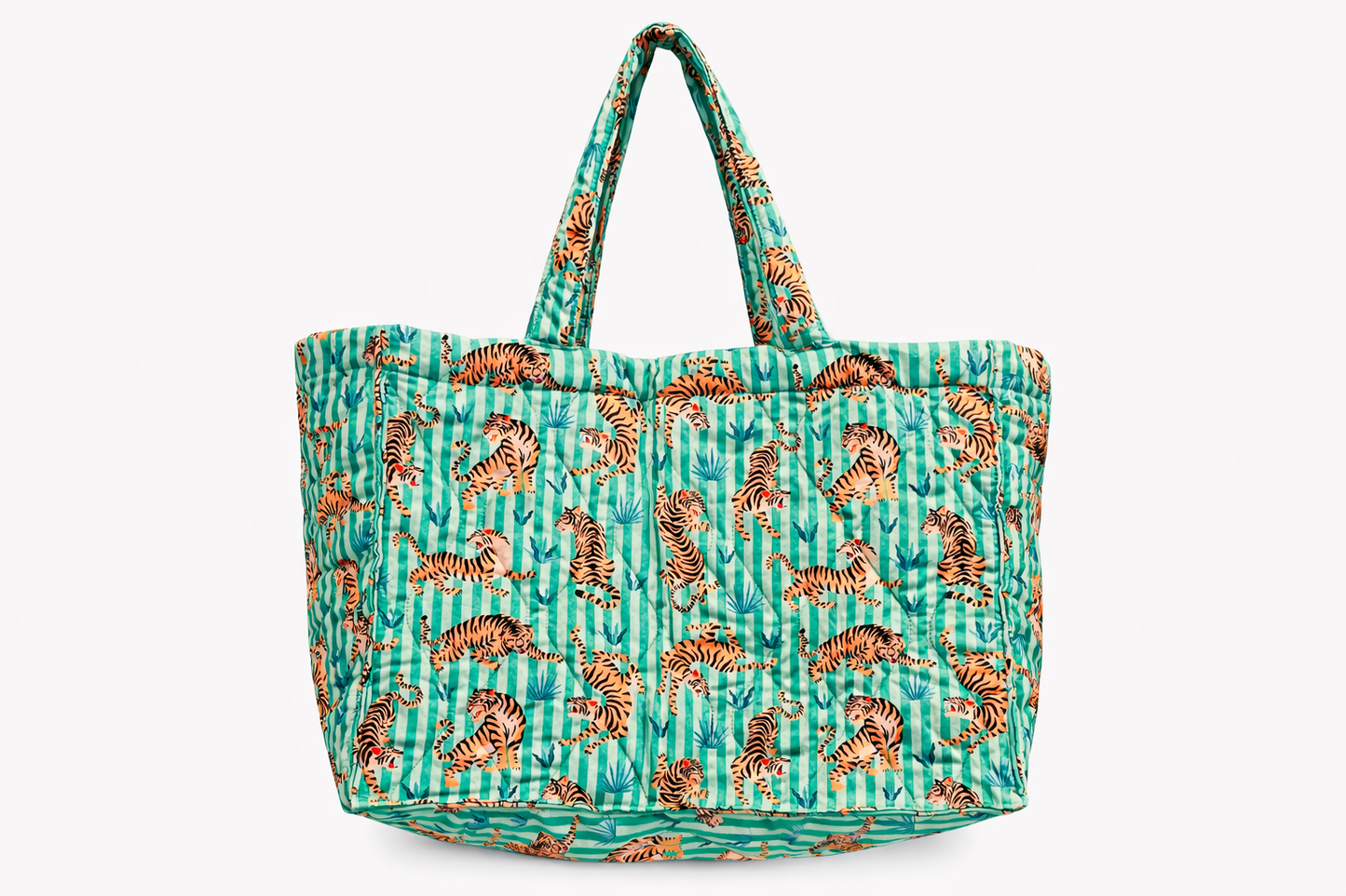 Cabas XL imprimé tigre-Grand sac matelassé 100% coton Anouk&Ninon -VERT