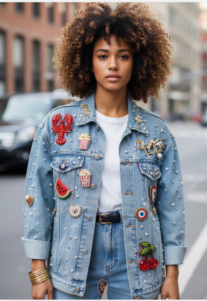 Broche Pizza Perles & Strass Schouia | Accessoire Mode Fun Femme