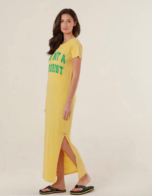 Robe Longue Coton Jaune Femme – Message Glitter Maxi | One Tee
