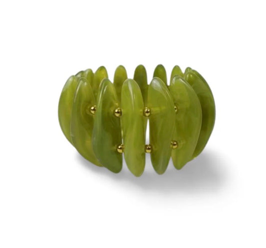 Bracelet Manchette QUAIA en résine vert olive & acier inoxydable