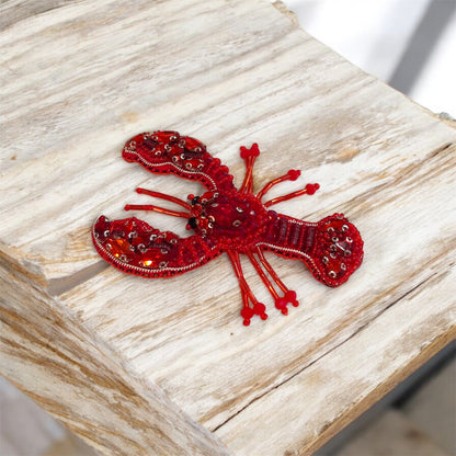 Broche Homard Rouge Perles & Sequins – Schouia | Accessoire Mode Statement