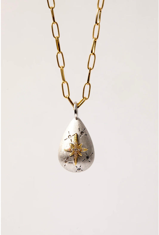 Collier DROP bicolore doré & argenté pendentif goutte étoile bijoux femme tendance |MYA BAY