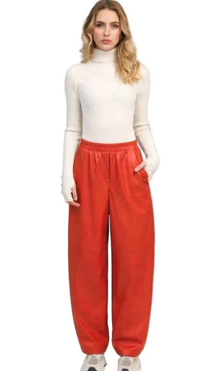 Pantalon Similicuir Femme Taille Haute – Coupe Droite Ample Piment | An'ge