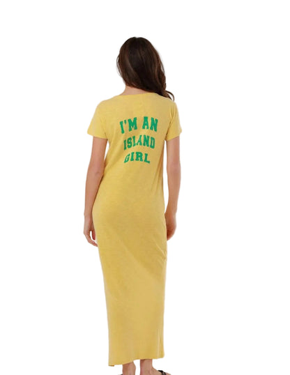 Robe Longue Coton Jaune Femme – Message Glitter Maxi | One Tee