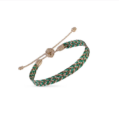 Bracelet Tressé Artisanal Vert & Doré – Fait Main Bohème Chic