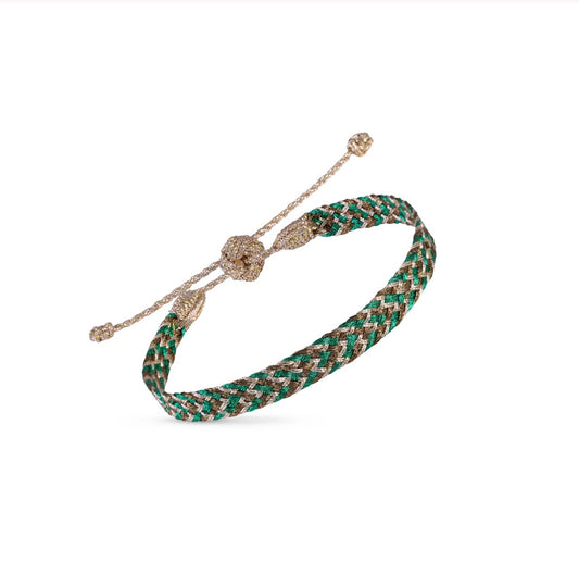 Bracelet Tressé Artisanal Vert & Doré – Fait Main Bohème Chic