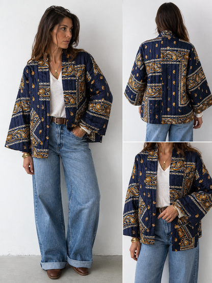 Veste Kimono Matelassée Femme – Imprimé Bandana Marine | Johanna Paris