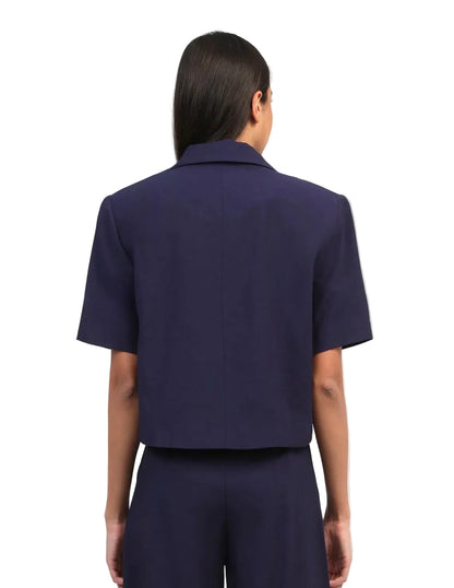 Blazer Court Navy Femme – Manches Courtes Col Tailleur | An'ge