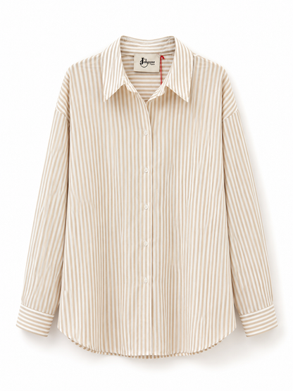 Chemise Oversize Rayée LOVE – Beige & Écru