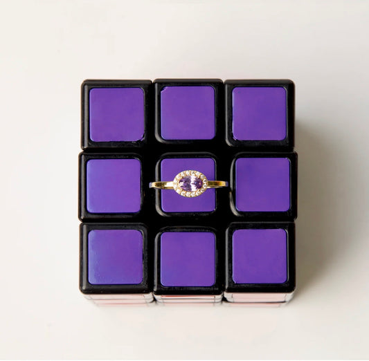 Bague Amethyst Dynasty Dorée Pierre Violette – Mya Bay | Zircons Ajustable