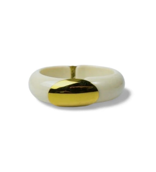 Bracelet manchette QUAIA résine ivoire&acier inoxydable doré