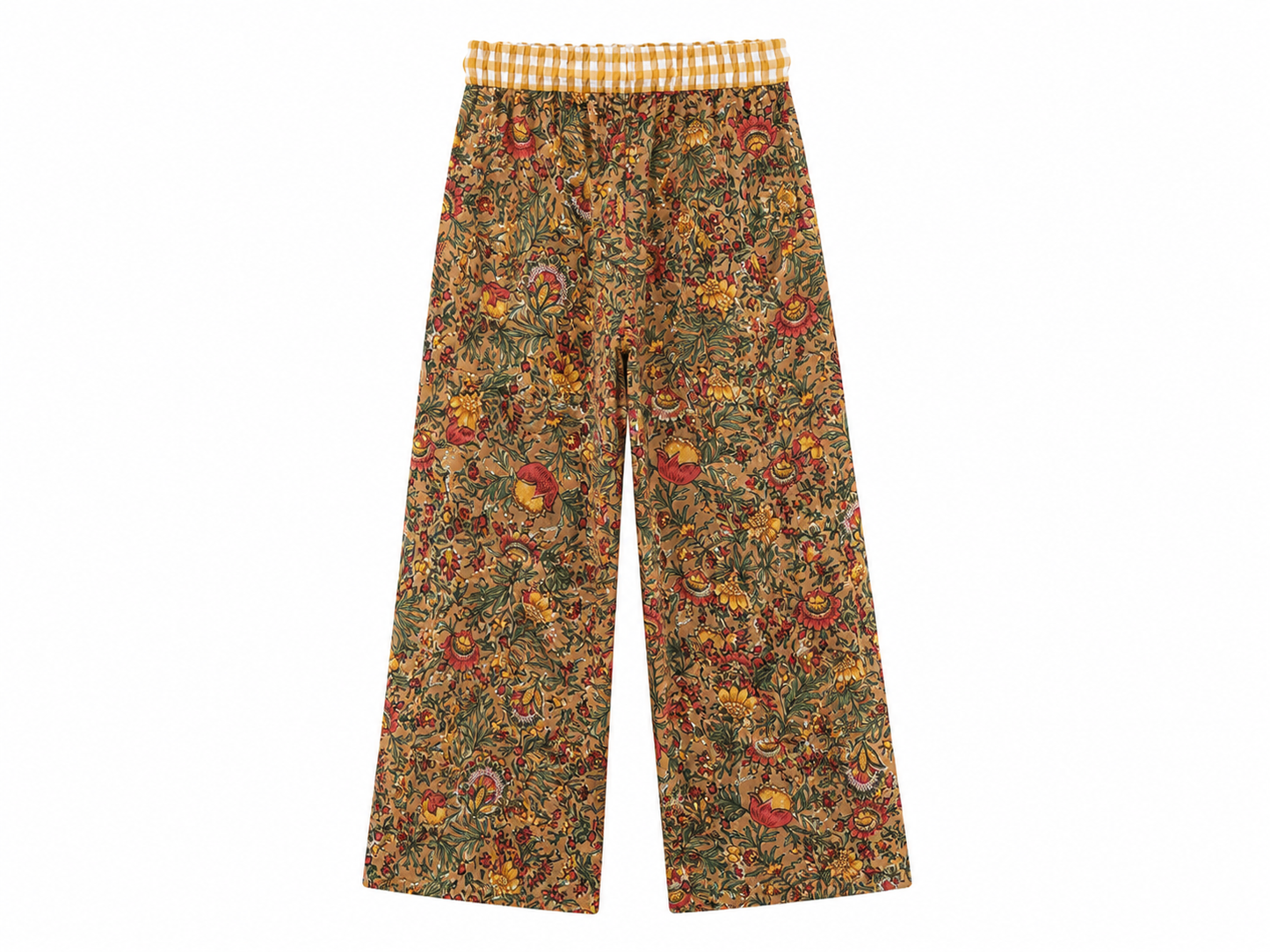 Pantalon Bohème Fleuri & Vichy – 100 % Coton | Taille Unique
