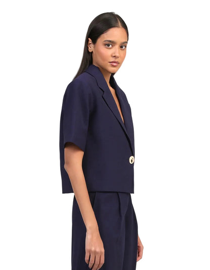 Blazer Court Navy Femme – Manches Courtes Col Tailleur | An'ge