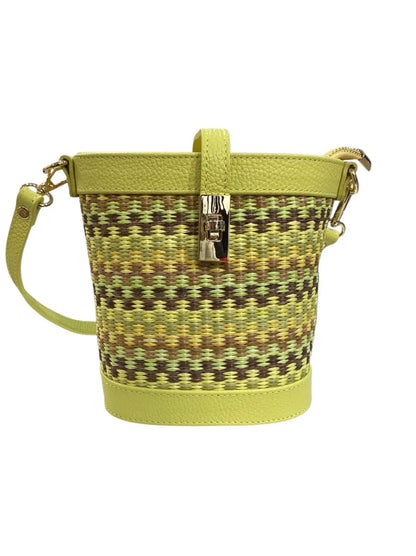 Sac seau cuir&raphia mini bucket bag tendance été |porté épaule & bandoulière